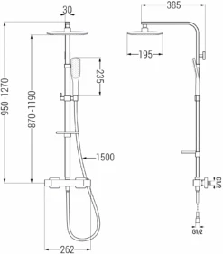 Mexen CQ49 Zestaw Prysznicowy Natynkowy Z Deszczownicą I Baterią Termostatyczną, Biały/złoty - 772504995-25