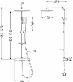Mexen CQ54 Zestaw Prysznicowy Natynkowy Z Deszczownicą I Baterią Termostatyczną, Biały/chrom - 772505495-21