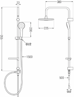 Mexen Erik Zestaw Prysznicowy Natynkowy Z Deszczownicą I Baterią Prysznicową Termostatyczną Cube, Czarny - 77200205-70