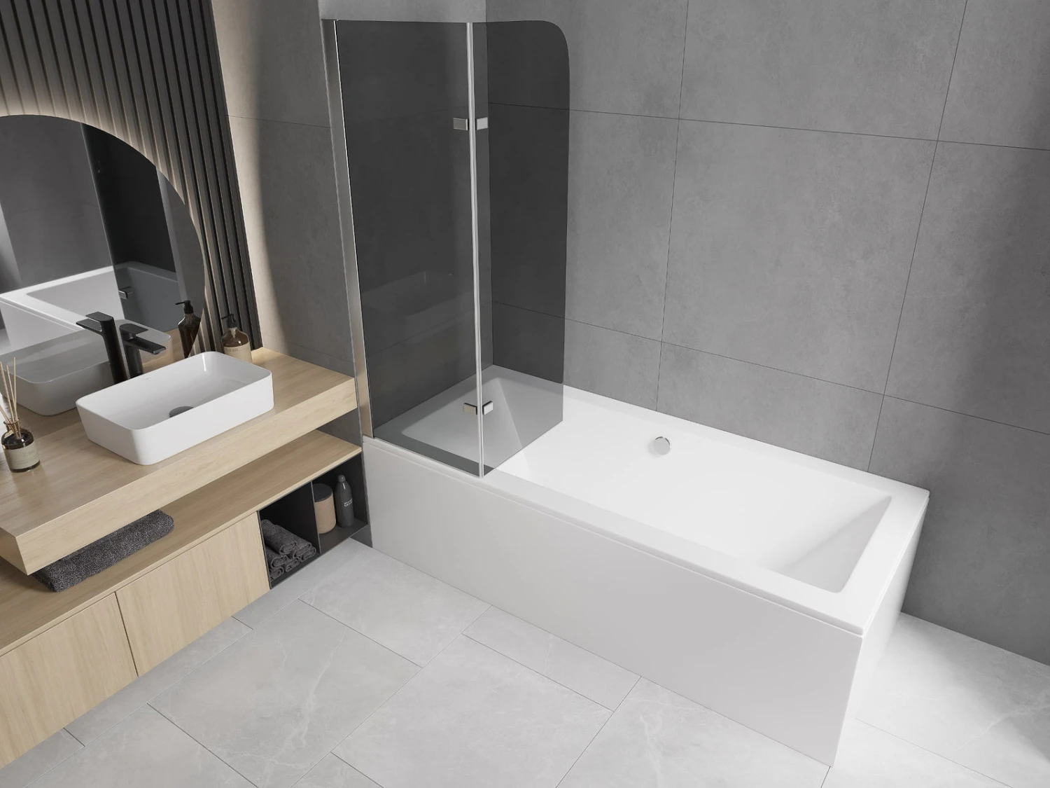 Mexen Felix Parawan Nawannowy 2-skrzydłowy 100 X 140 Cm, Grafit, Chrom - 890-100-002-01-40 2 Mexen Felix Parawan Nawannowy 2-skrzydłowy 100 X 140 Cm, Grafit, Chrom - 890-100-002-01-40 - obrazek 2