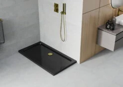Mexen Flat Brodzik Prostokątny Slim 130 X 70 Cm, Czarny, Syfon Złoty - 40707013G