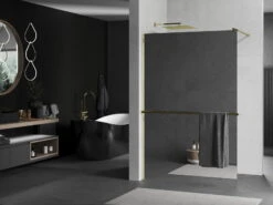 Mexen Kioto+ ścianka Prysznicowa Z Półką I Relingiem 100 X 200 Cm, Lustro 8 Mm, Złota - 800-100-121-50-50