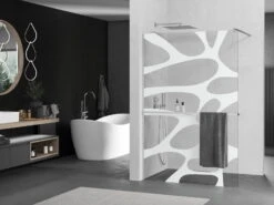 Mexen Kioto+ ścianka Prysznicowa Z Półką I Relingiem 110 X 200 Cm, Biały Wzór 8 Mm, Chrom - 800-110-121-01-97