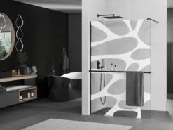 Mexen Kioto+ ścianka Prysznicowa Z Półką I Relingiem 70 X 200 Cm, Transparent/biały Wzór 8 Mm, Czarna - 800-070-121-70-97