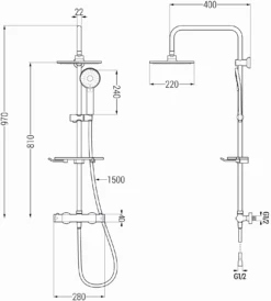 Mexen KT40 Zestaw Prysznicowy Natynkowy Z Deszczownicą I Baterią Termostatyczną, Złoty - 771504093-50