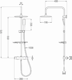 Mexen KT49 Zestaw Prysznicowy Natynkowy Z Deszczownicą I Baterią Termostatyczną, Biały/złoty - 771504993-25