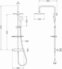 Mexen KT67 Zestaw Prysznicowy Natynkowy Z Deszczownicą I Baterią Termostatyczną, Chrom/biały - 771506793-00