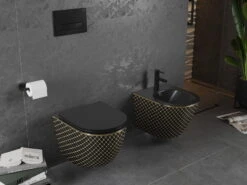 Mexen Lena Bidet Wiszący, Czarny Mat/złoty Wzór Kratka - 35224879