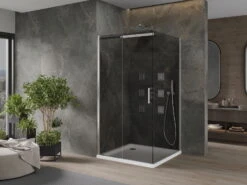 Mexen Omega Kabina Prysznicowa Rozsuwana 100 X 100 Cm, Grafit, Chrom + Brodzik Flat, Bialy - 825-100-100-01-40-4010