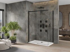 Mexen Omega Kabina Prysznicowa Rozsuwana 130 X 70 Cm, Transparent, Czarna + Brodzik Flat, Biały - 825-130-070-70-00-4010B