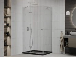 Mexen Roma Kabina Prysznicowa Uchylna 80 X 100 Cm, Transparent, Chrom + Brodzik Flat, Czarny - 854-080-100-01-00-4070