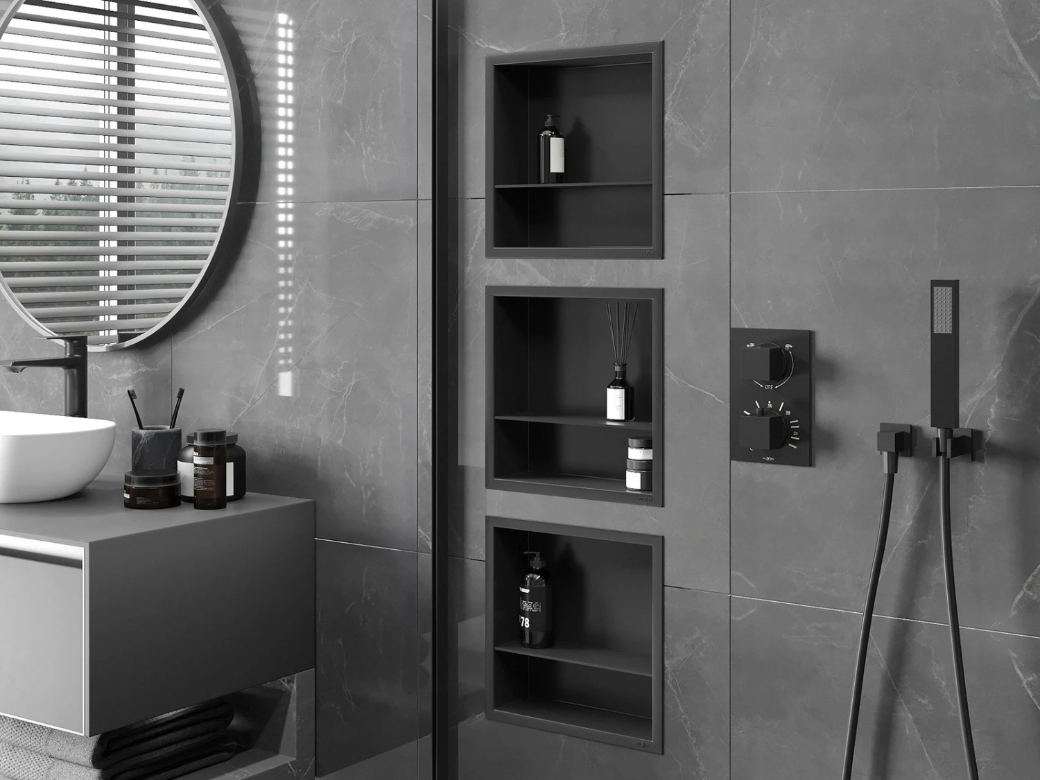 Mexen X-Wall-R Półka Wnękowa Z Kołnierzem I Półką 30 X 30 Cm, Czarna - 1970303010S 3 Mexen X-Wall-R Półka Wnękowa Z Kołnierzem I Półką 30 X 30 Cm, Czarna - 1970303010S - obrazek 3