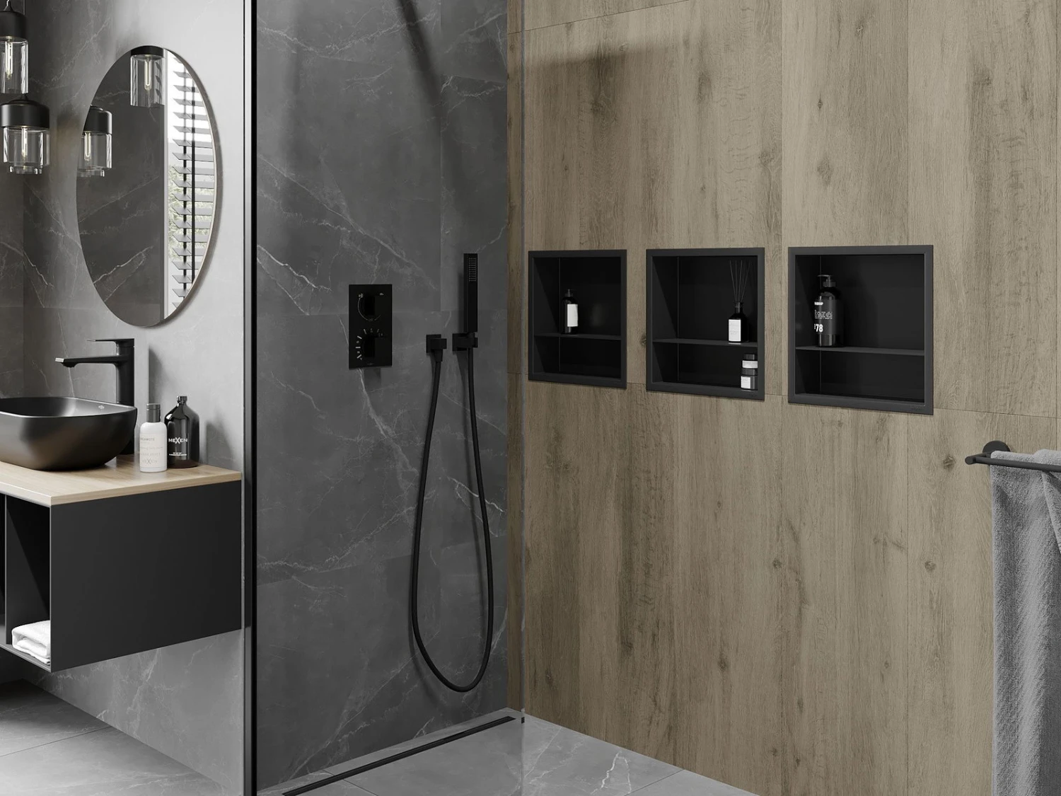 Mexen X-Wall-R Półka Wnękowa Z Kołnierzem I Półką 30 X 30 Cm, Czarna - 1970303010S 4 Mexen X-Wall-R Półka Wnękowa Z Kołnierzem I Półką 30 X 30 Cm, Czarna - 1970303010S - obrazek 4