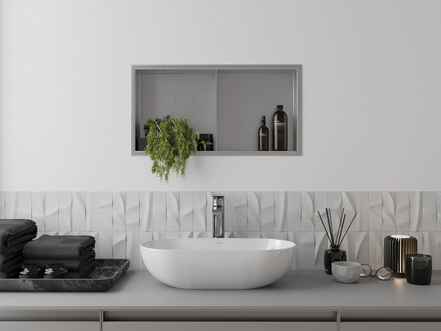 Mexen X-Wall-R Półka Wnękowa Z Kołnierzem I Półką 60 X 30 Cm, Inox - 1910603010S 5 Mexen X-Wall-R Półka Wnękowa Z Kołnierzem I Półką 60 X 30 Cm, Inox - 1910603010S - obrazek 5